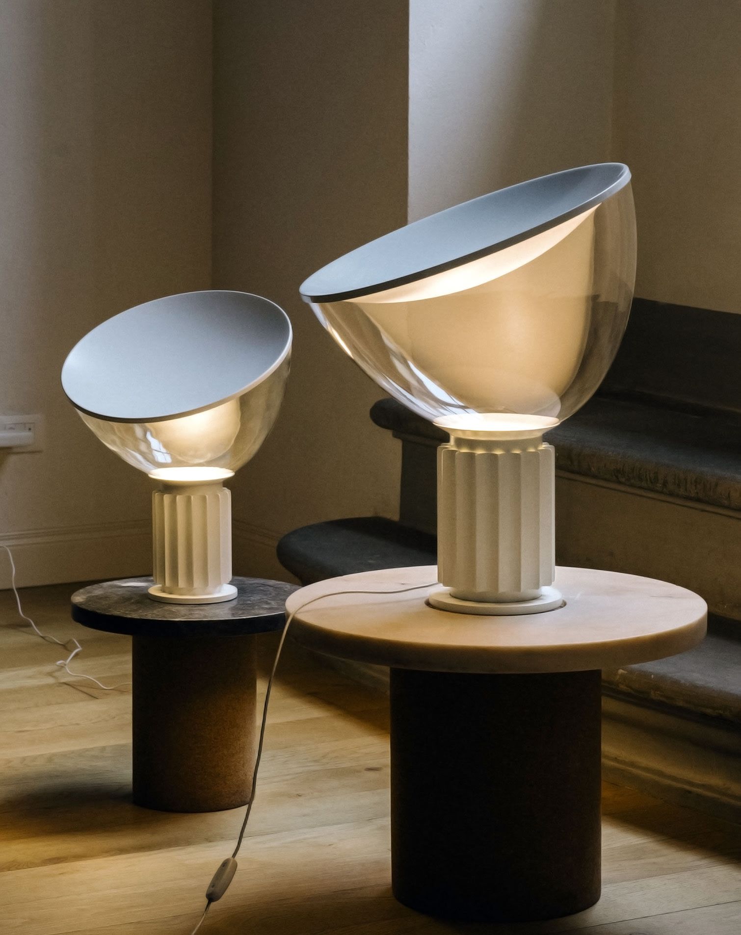 Two Flos lamps with marble base